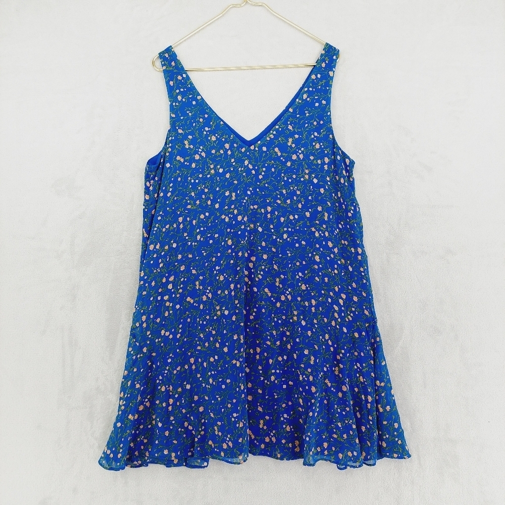 Charles Henry Ditsy Floral Shift Flowy Spring Summer Boho Blue Dress P3572 - Picture 5 of 8